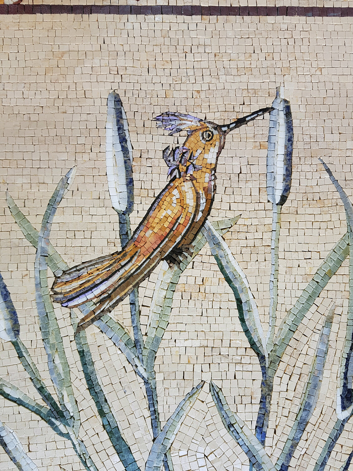 Handmade Kingfisher Mosaic Tile Art: Floral Bird Wall Decor (40x32)