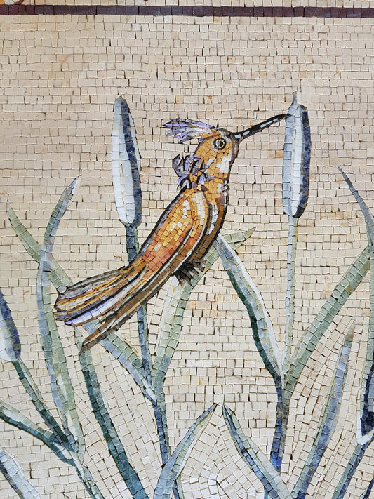 Handmade Kingfisher Mosaic Tile Art: Floral Bird Wall Decor (40x32)