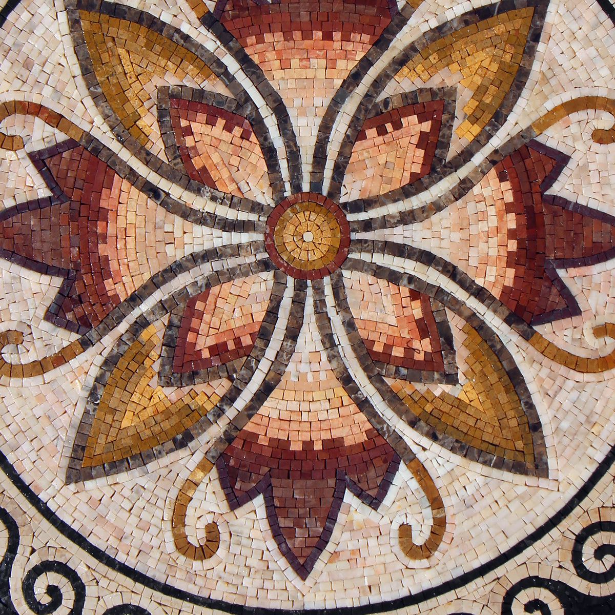 Fiery Flower with A Greek Wave Border Mosaic Medallion - Customization available