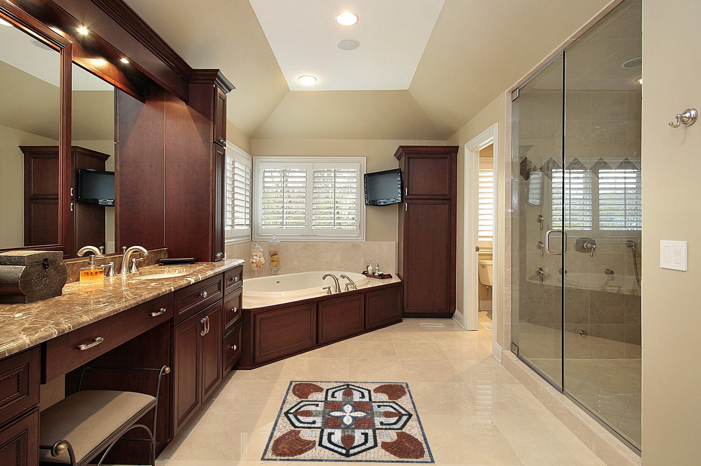 Handmade Medallion Mosaic Tile: 24" Square Marble Inlay