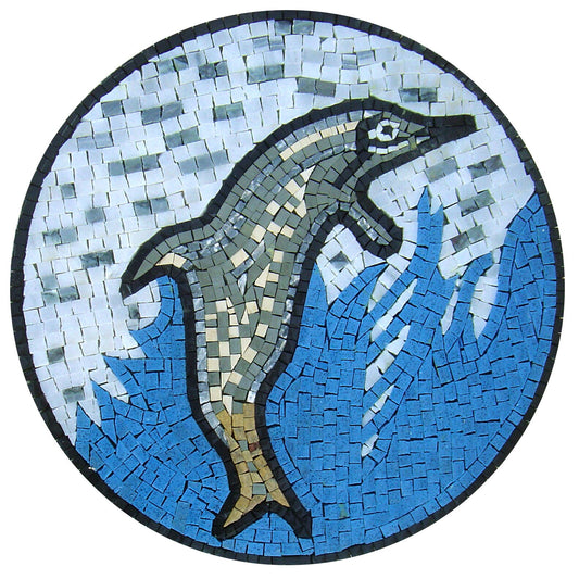 Handmade Dolphin Marble Mosaic Backsplash - 16" Round Medallion