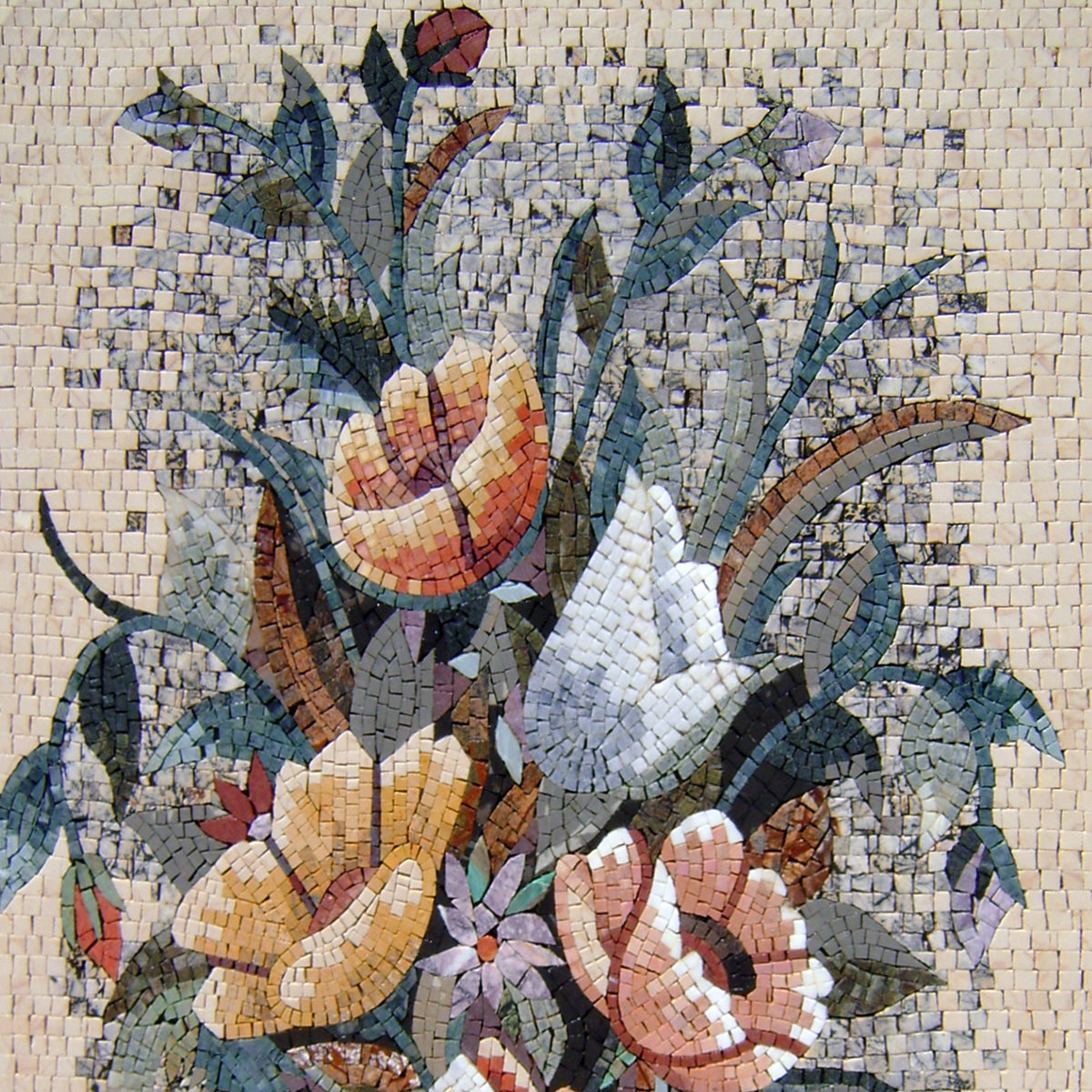Handmade Marble Mosaic Rose Art: Floral Vase Decor (44” x 28”)