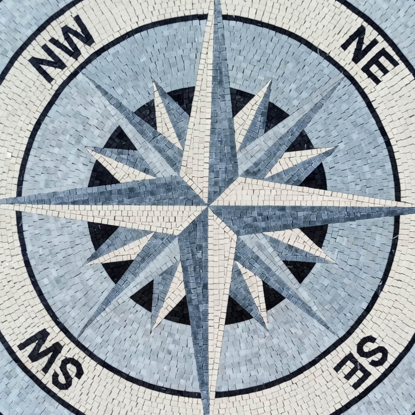 Handmade Marble Mosaic Compass Rose Medallion - 40" Pool Tile Art