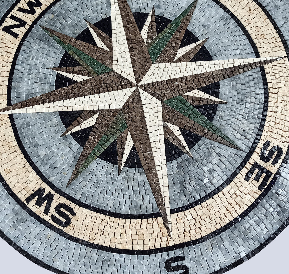 Handmade Marble Mosaic Compass Medallion: Nautical Tile Art (32" Diameter)