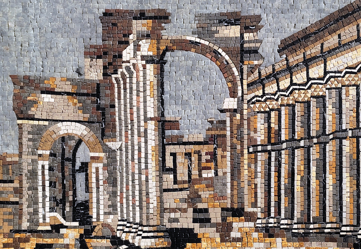 Handmade Palmyra Temple Ruins Mosaic Tile Art: 40” x 28”