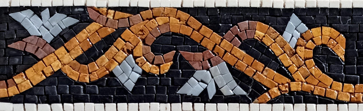 Gold Vine & White Flower Marble Mosaic Tile Border: Handmade Floral Accent Trim