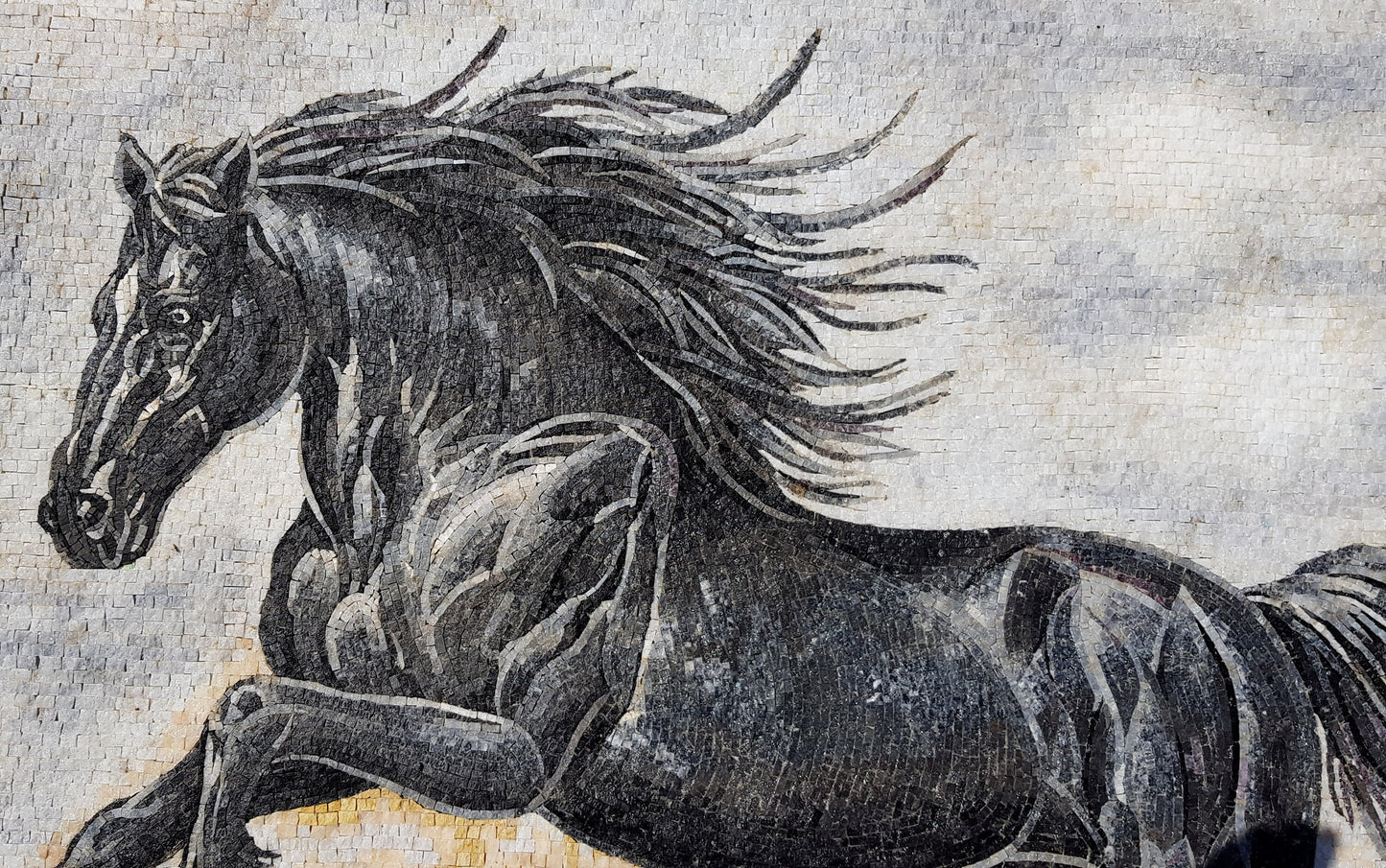 Handmade Black Horse Marble Mosaic Tile: Indoor/Outdoor Art