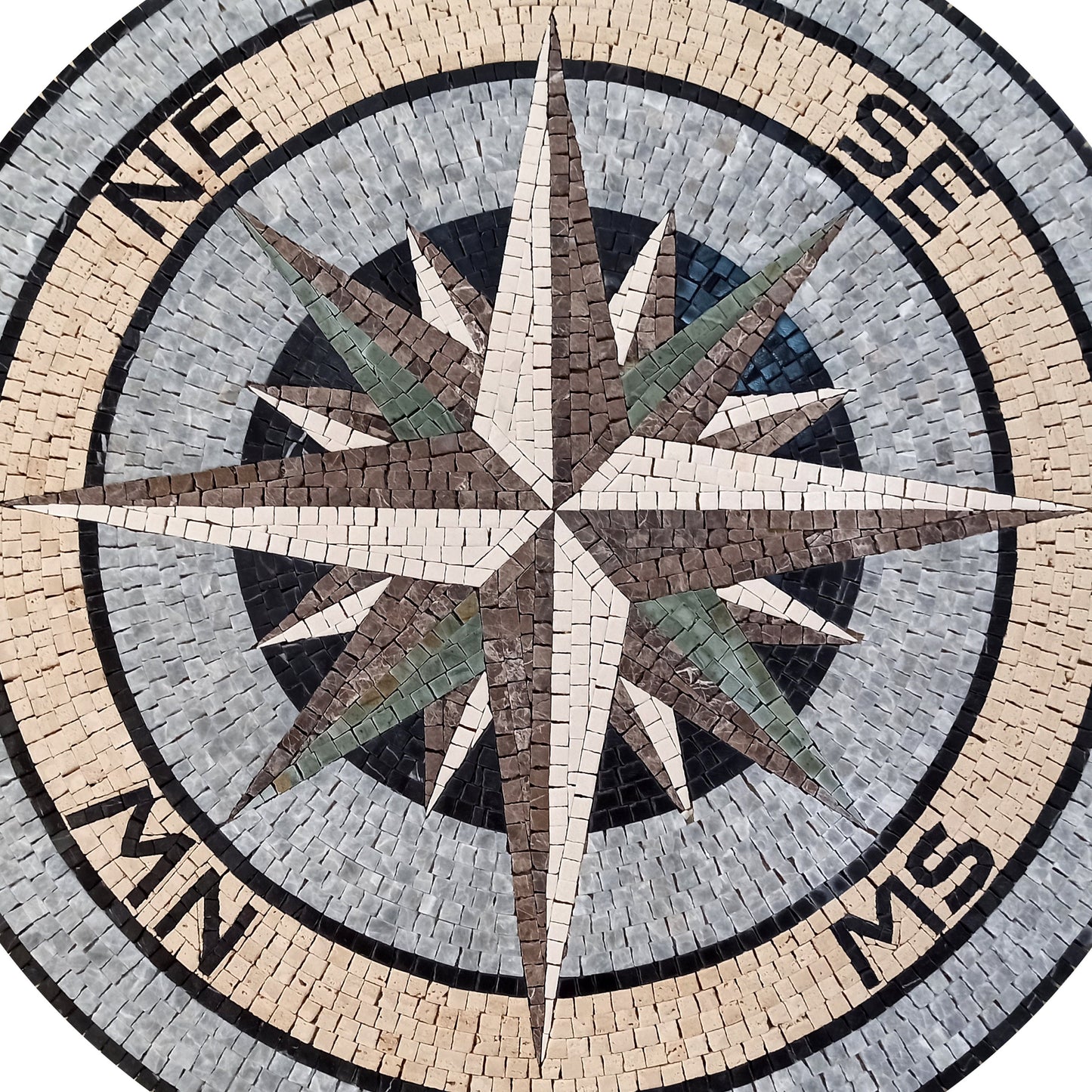 Handmade Marble Compass Medallion: 48-Inch Mosaic Tile Art