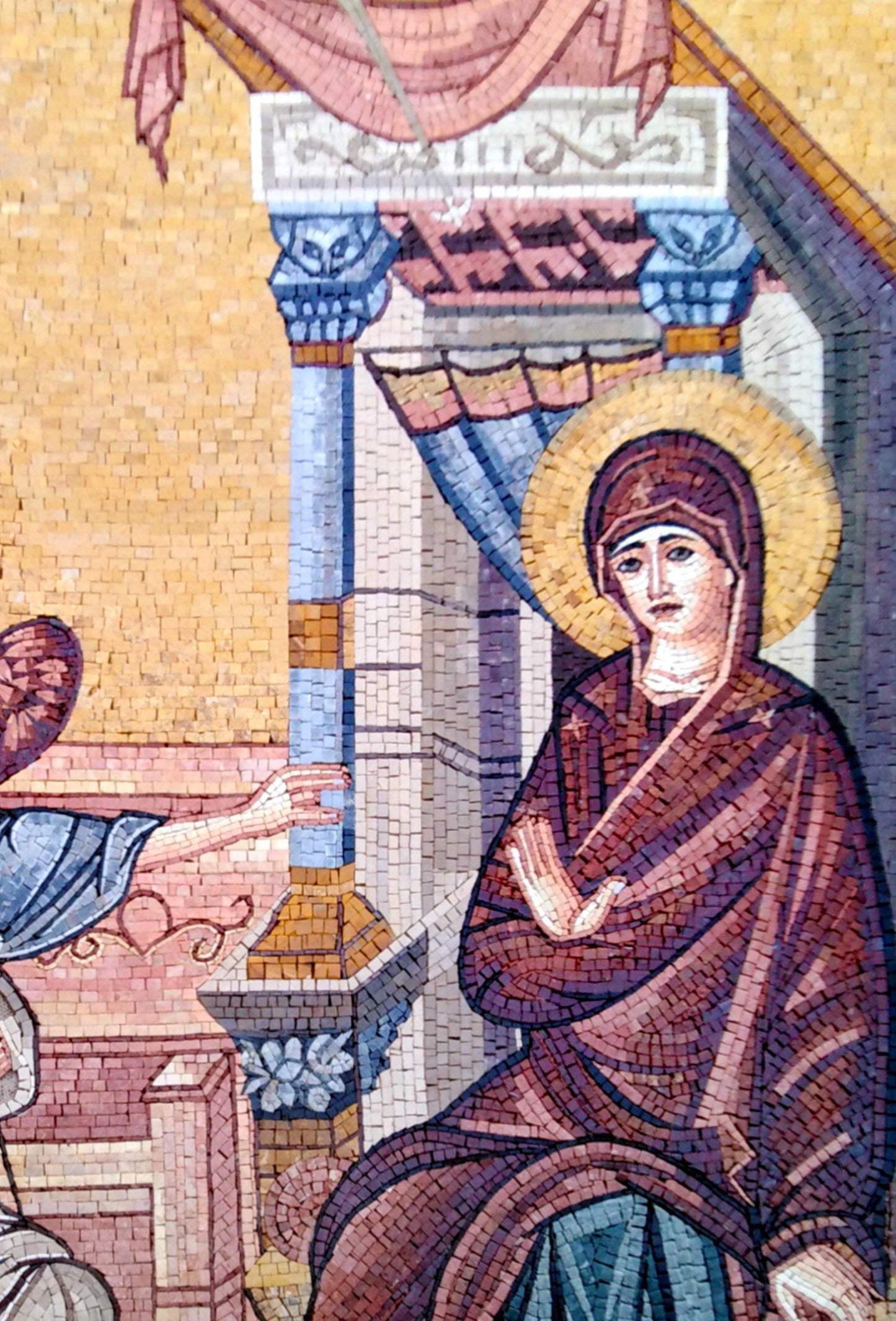 Handmade Marble Mosaic Wall Art: Annunciation, Angel Gabriel & Mary