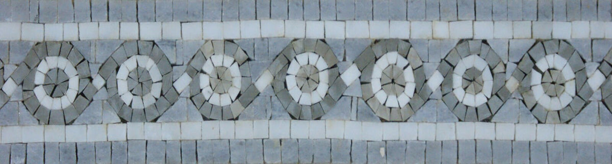 Floral Mosaic Tile Border: Grey Marble Art, 40"x4"