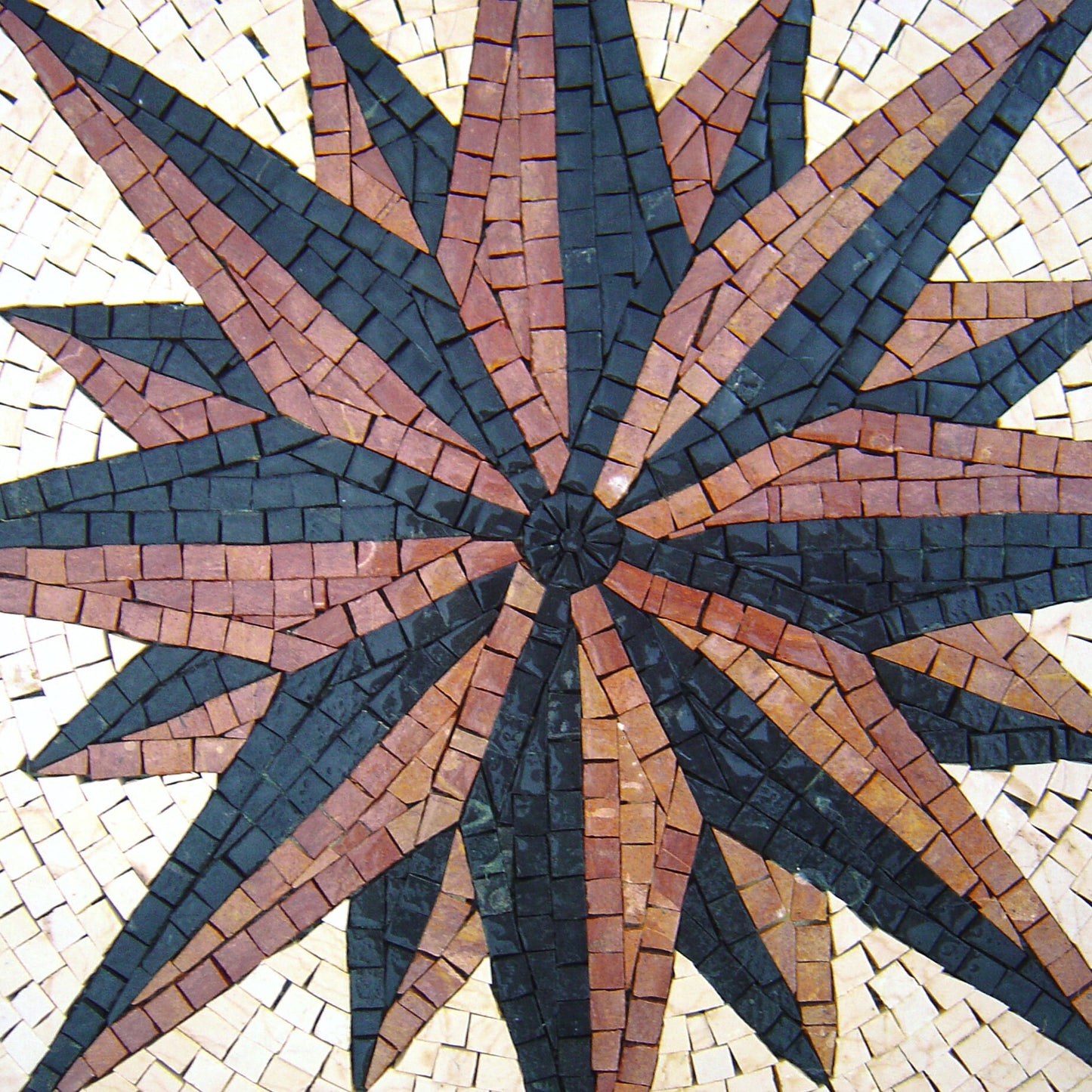 Handmade Marble Mosaic Compass Medallion - 32-Inch Decorative Art Tile