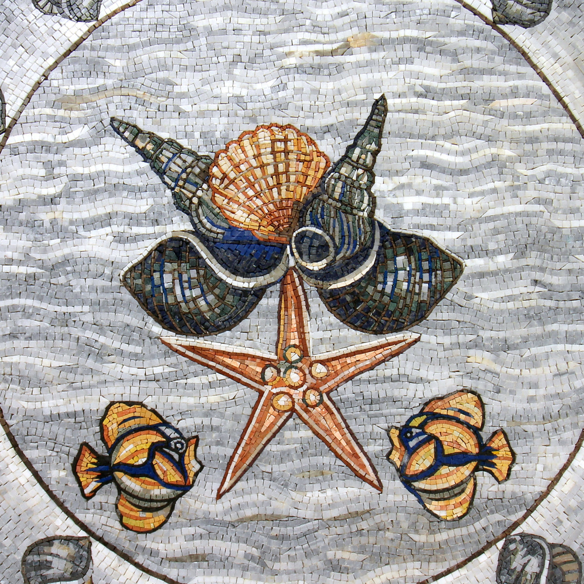 Seaside Serenity - Handmade Coastal Shells and Sea Life Mosaic Medallion Art Tile - Customization available