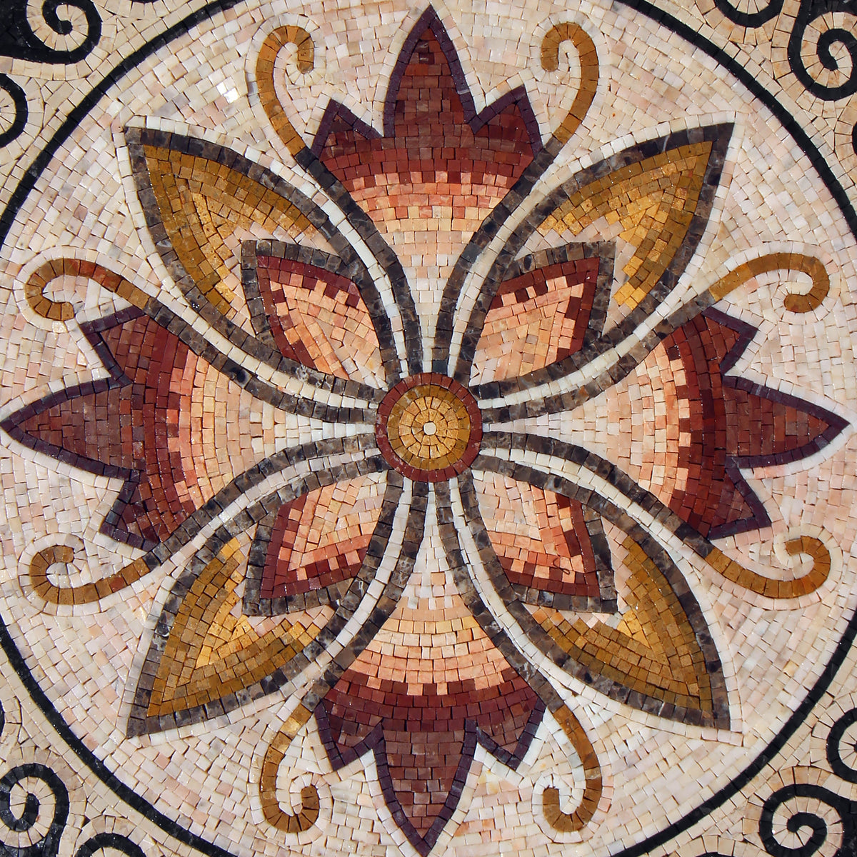 Fiery Flower with A Greek Wave Border Mosaic Medallion - Customization available