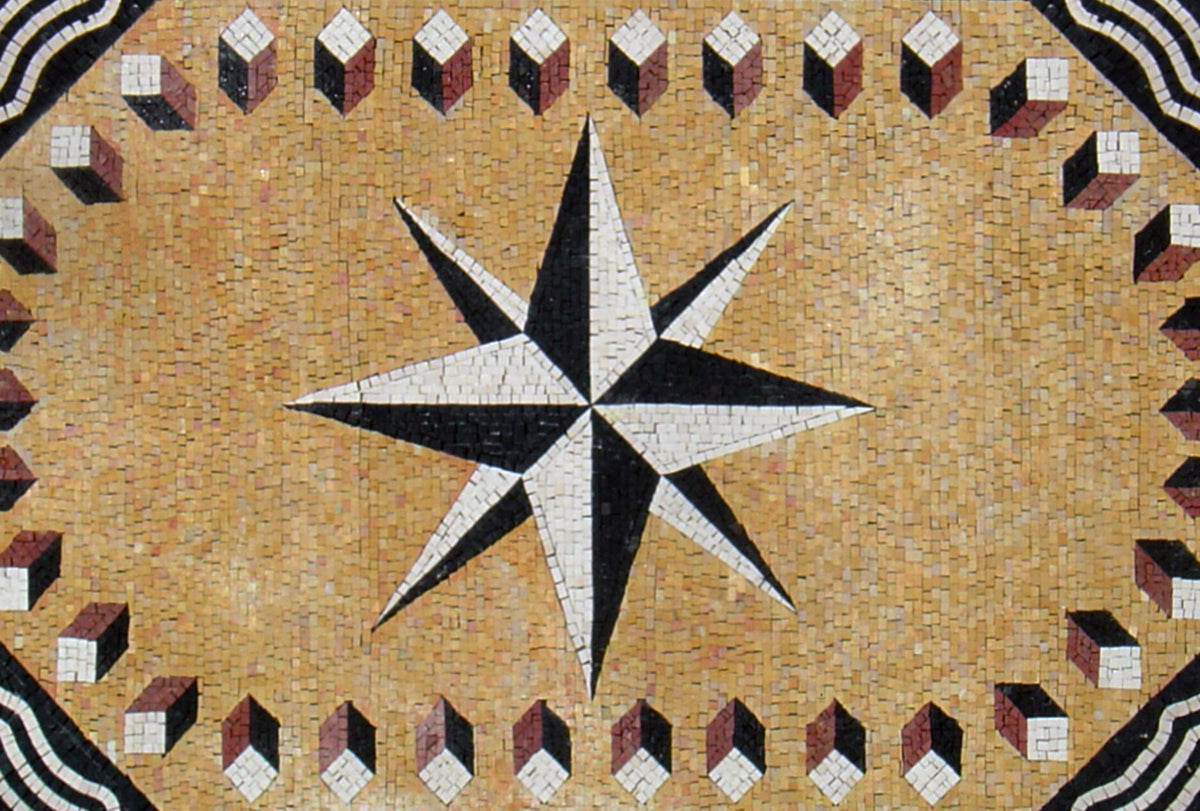 Handmade Marble Mosaic Compass Rug: Home Decor (60” x 40”)