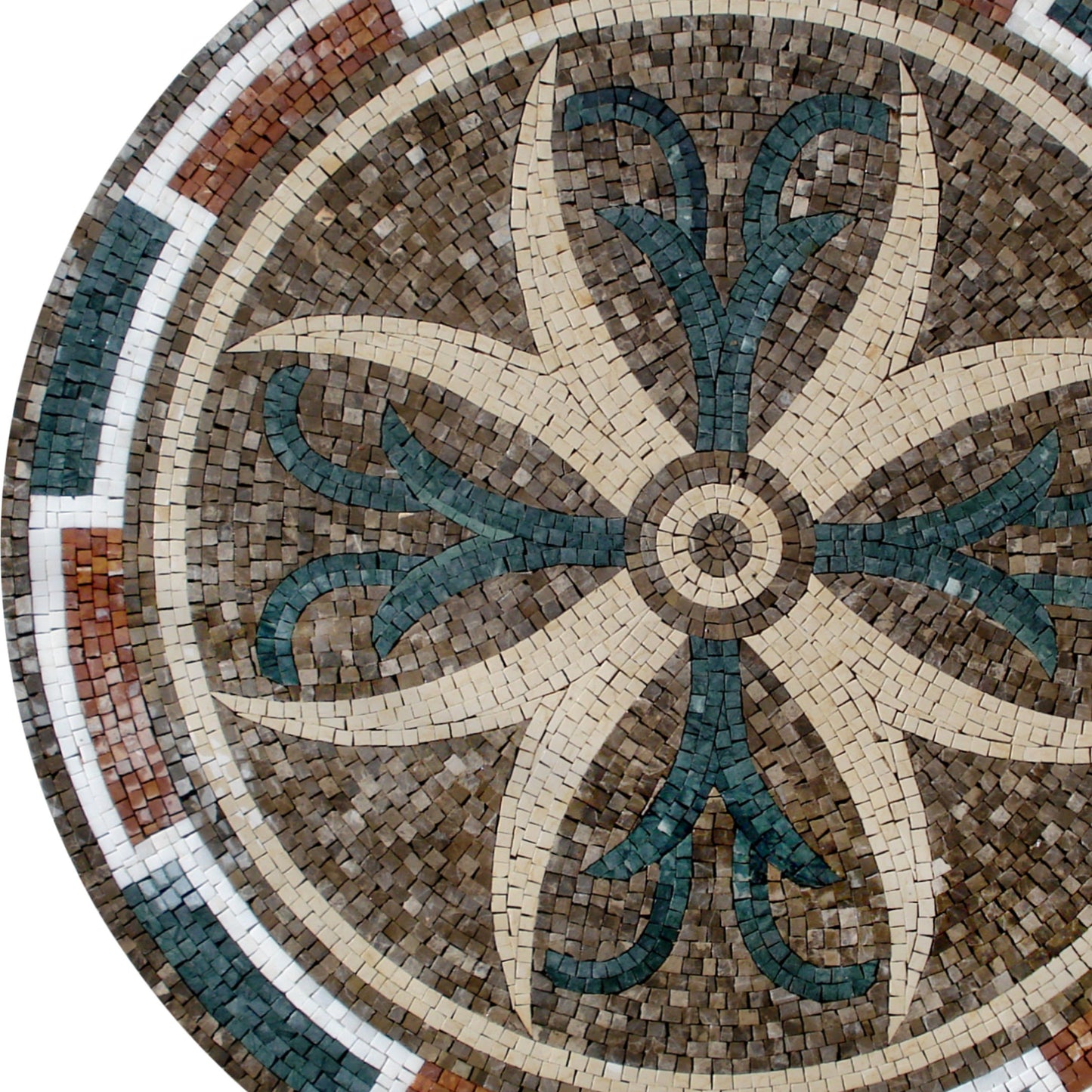 Handmade Marble Mosaic Medallion: Floral Stone Art Tile, 40-Inch