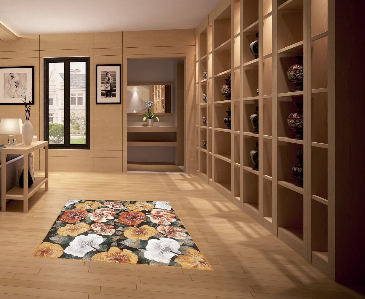 Flower Mosaic Rug: Handmade Marble Stone Rug (80x80")