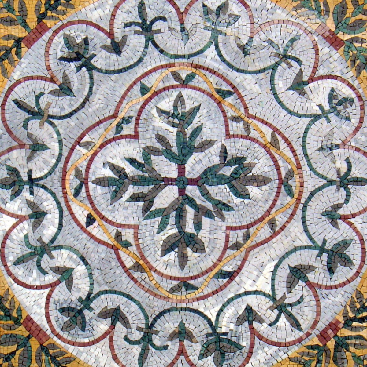40” MEDALLION MOSAIC TILES |Square Shape Botanical Pattern Mosaic Tiles For Living Room | Tiles For Interior And Outdoor Entry And Walls