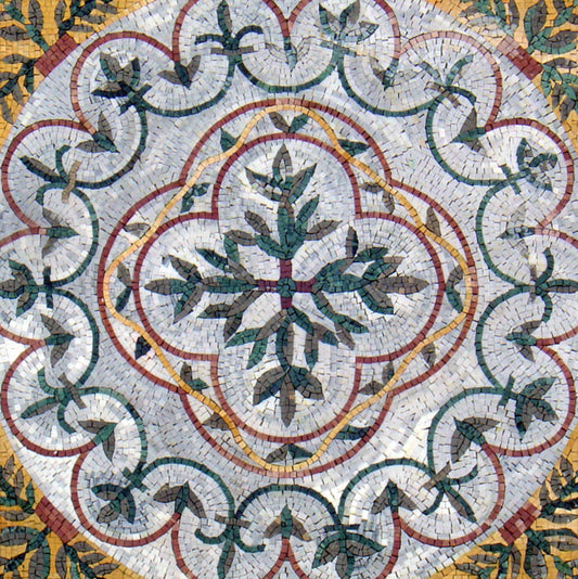 40” MEDALLION MOSAIC TILES |Square Shape Botanical Pattern Mosaic Tiles For Living Room | Tiles For Interior And Outdoor Entry And Walls