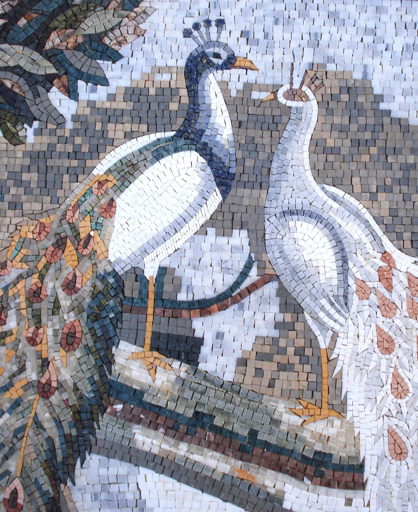 Handmade Peacock Mosaic Backsplash: Marble & Stone Animal Artwork (44” x 36")
