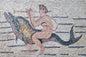 48x32 Man Riding Dolphin Mosaic Wall Art – Mythological Ocean Scene, Nautical Home Decor, Customization available