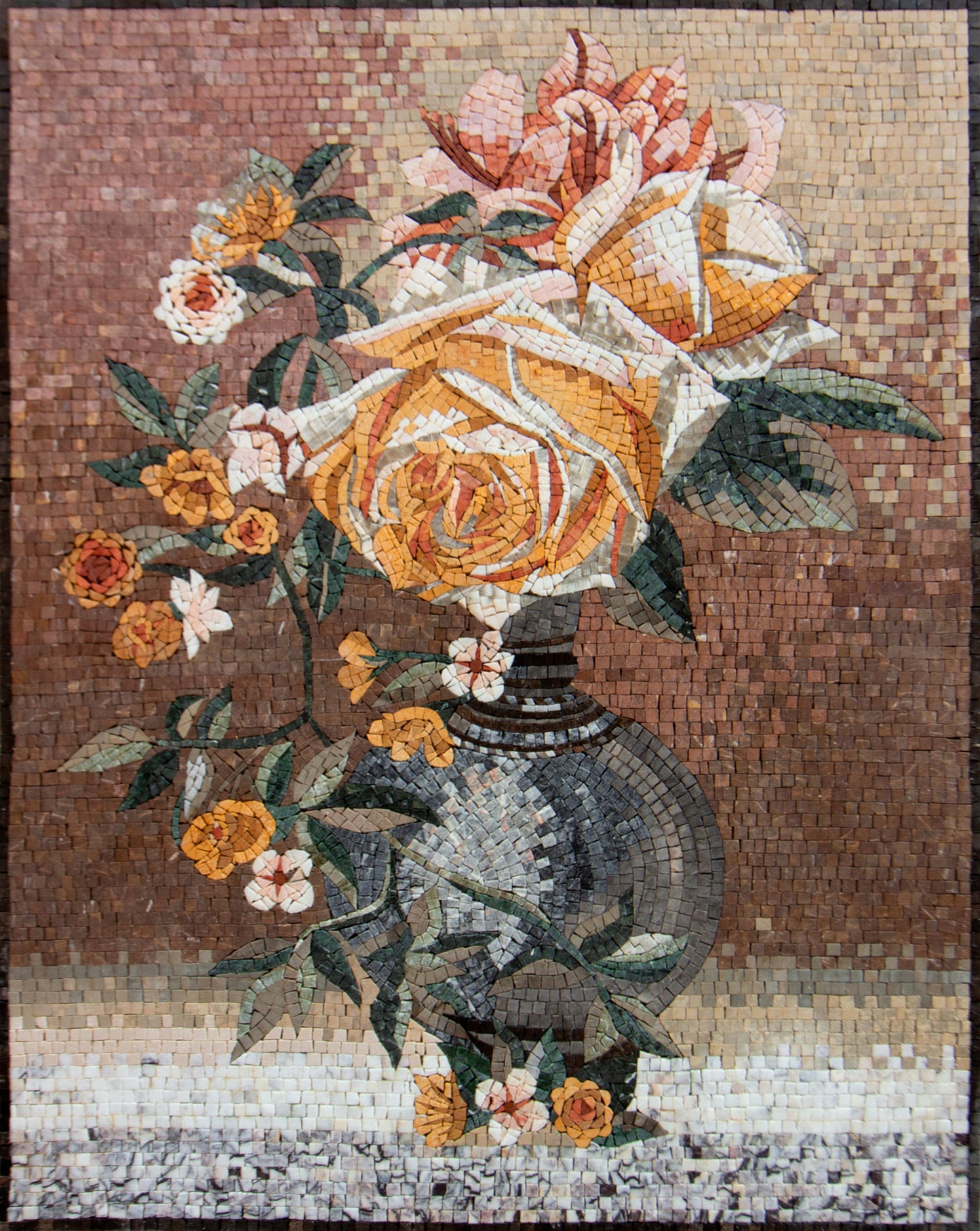 Handmade Marble Mosaic Mural: Bouquet Flower Vase Wall Art