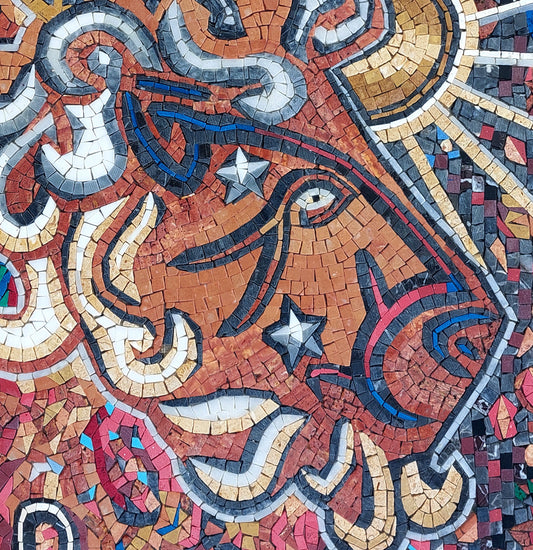 Handmade Leo Zodiac Mosaic Tile Art: Marble Stone Wall Decor (30x30")