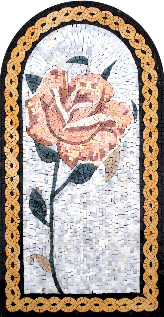 Handmade Pink Rose Marble Mosaic Wall Art: Floral Home Decor (36” x 18”)