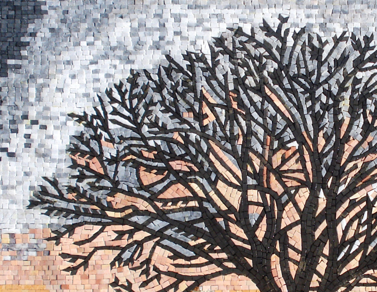 Handmade Marble Mosaic Tile: Tree Landscape Wall Art (40” x 32")