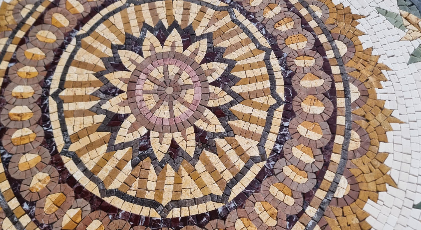 Floral Marble Mosaic Rug: Handmade Geometric Tile Art (80”x 56")