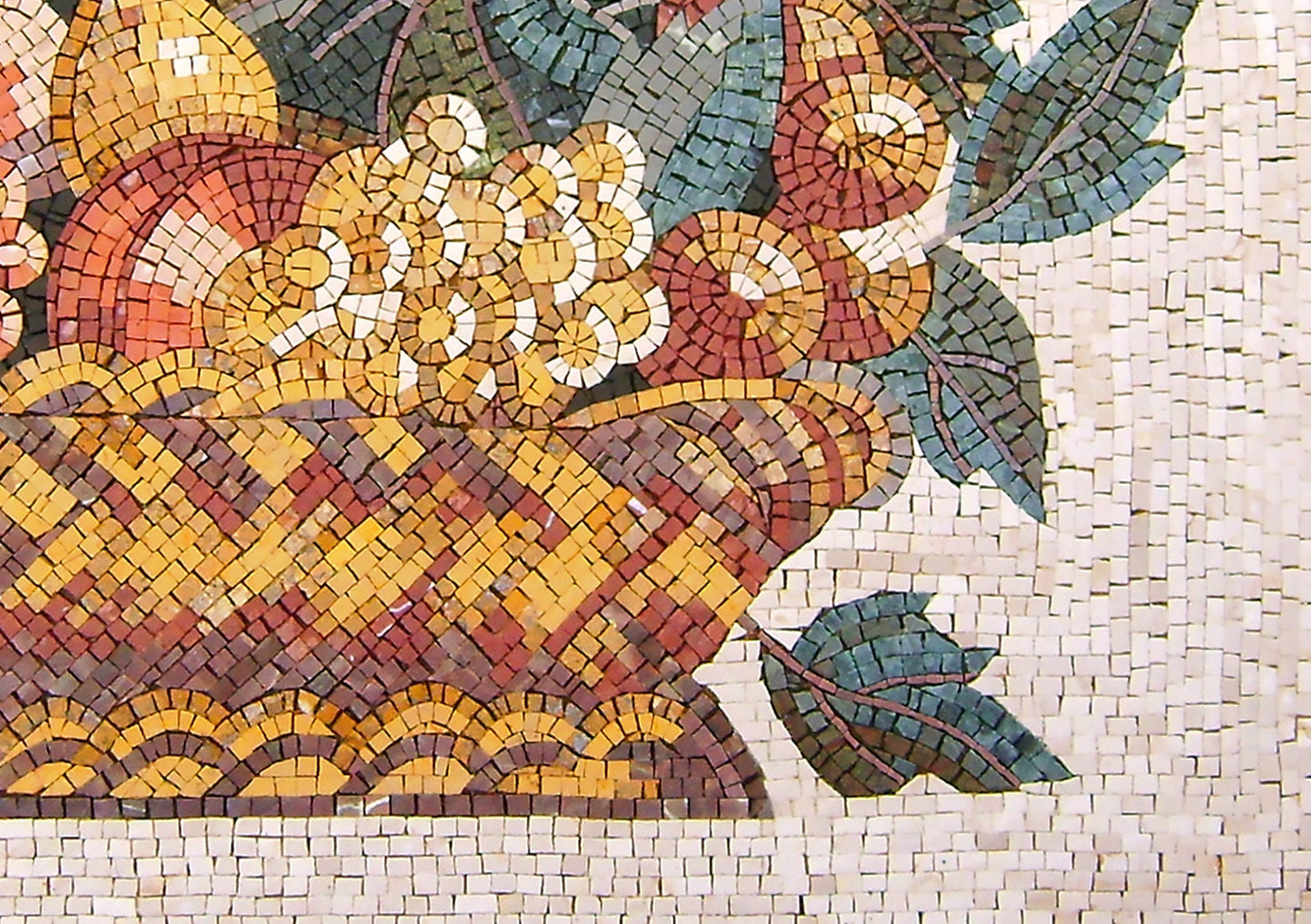 Handmade Fruit Basket Mosaic Art: Marble Tile Wall Decor