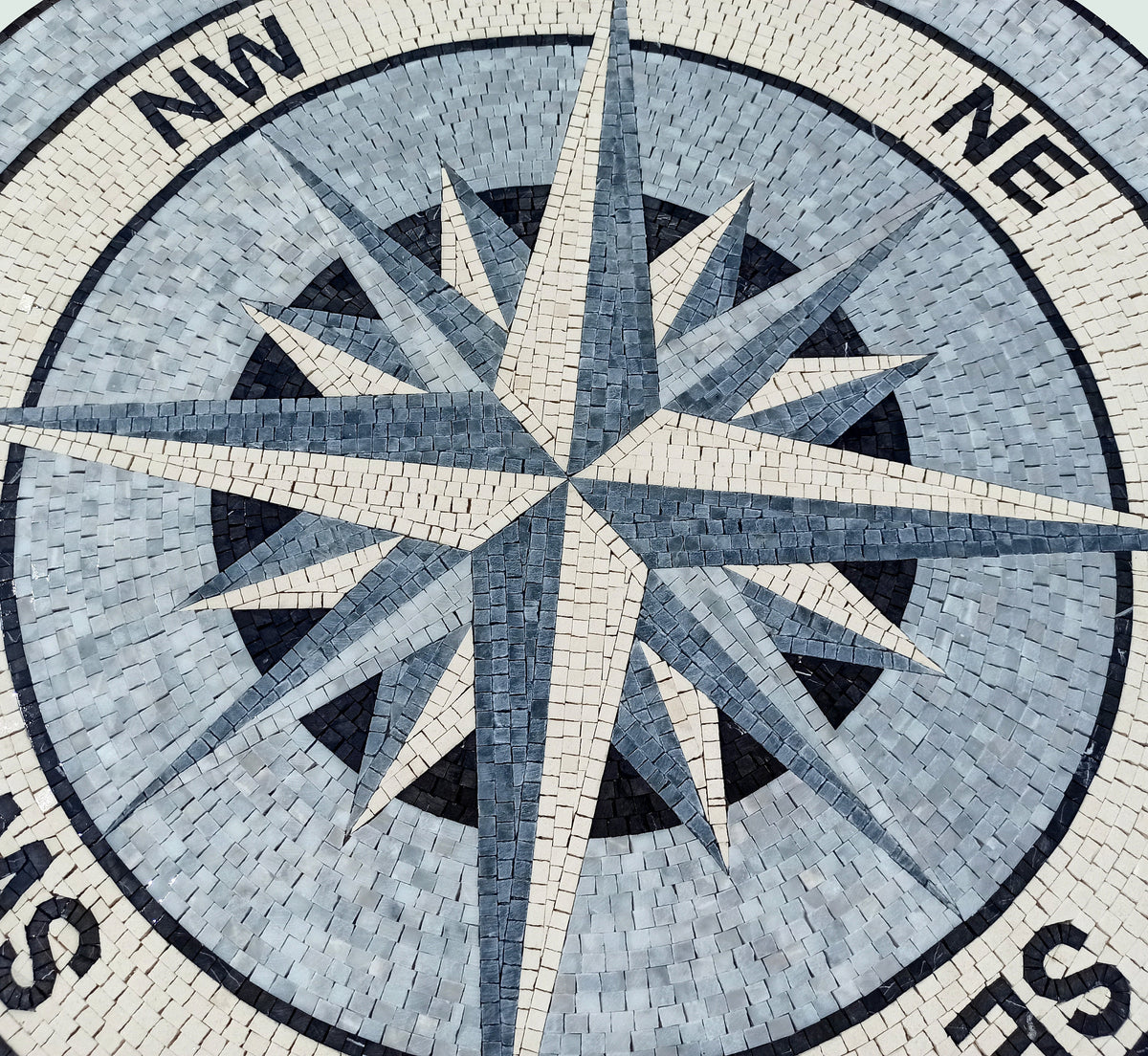 Handmade Marble Mosaic Compass Rose Medallion - 40" Pool Tile Art