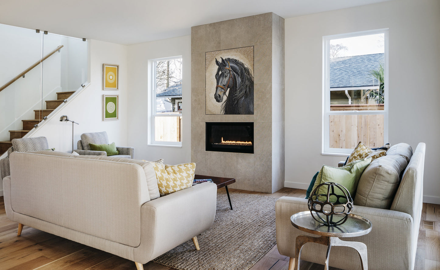 Black Horse Mosaic Tile Art: Marble Animal Portrait Backsplash