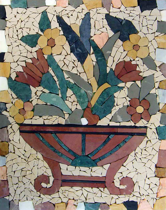 Handmade Flower Mosaic Tile Art: Natural Stone Wall Decor (20” x 16”)
