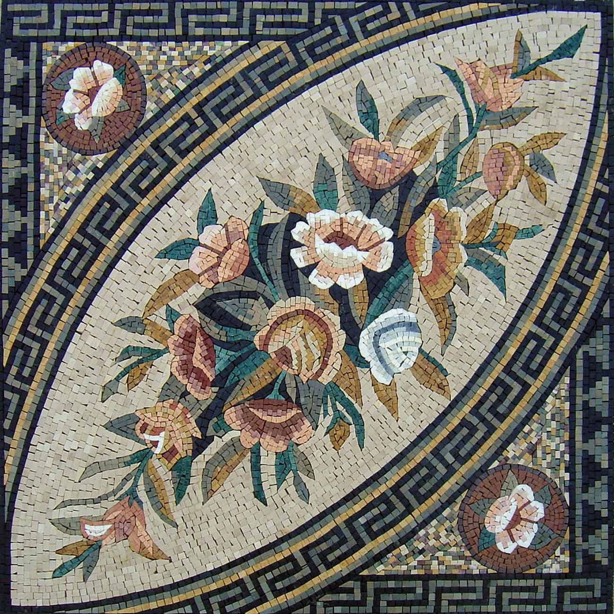 Handmade Marble Mosaic Flower Vine Wall Art Decor (40x40")