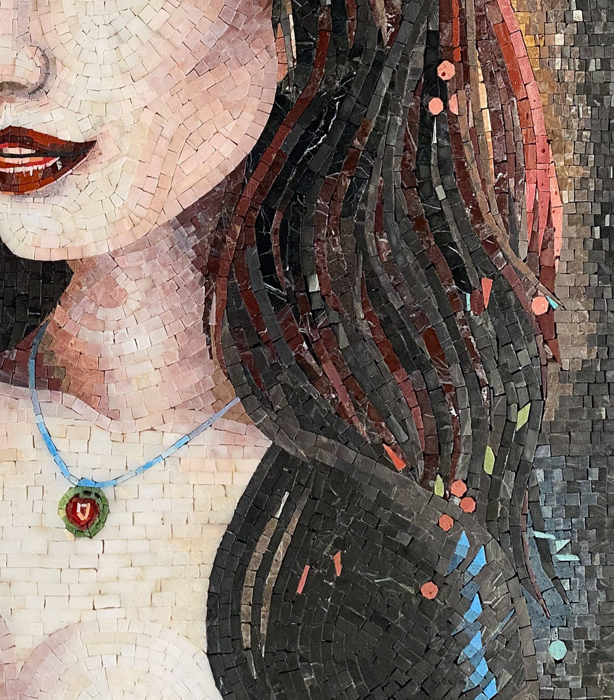 Sagittarius Mosaic Tile Art: Fly On Girl Portrait, Handmade Stone Decor