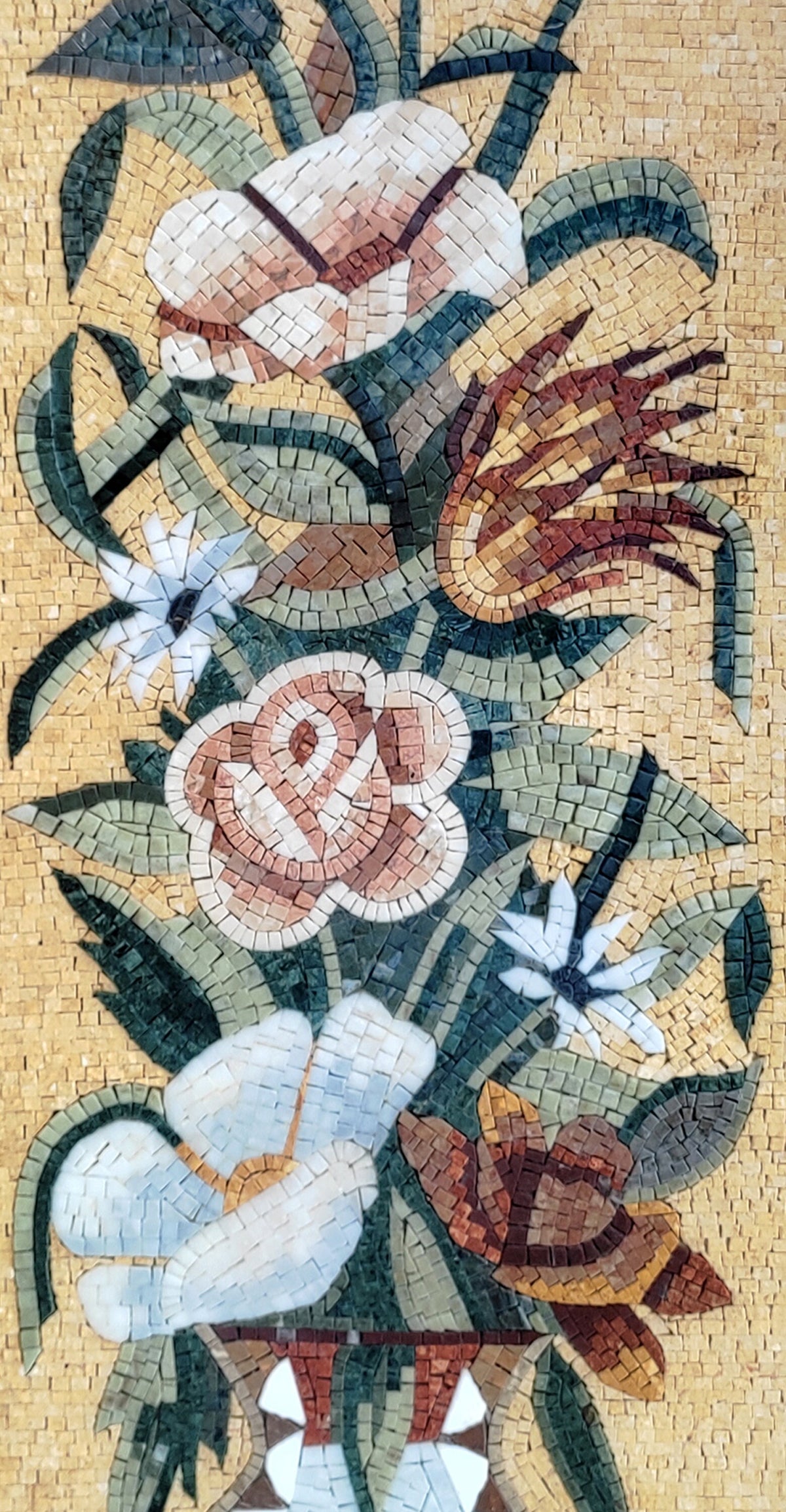 Handmade Marble Mosaic Art: Vertical Flower Vase Wall Decor (56” x 20")