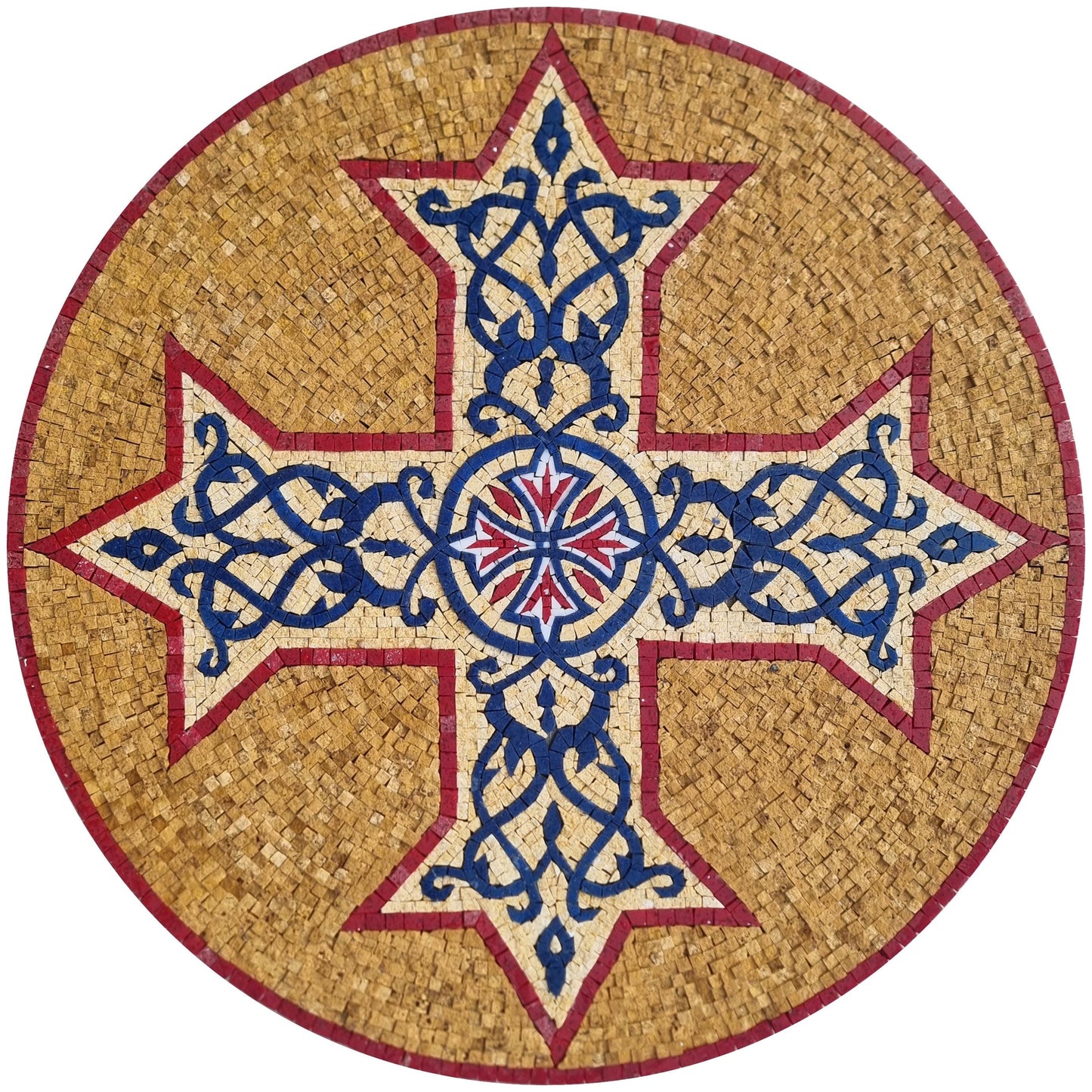 Custom Round Mosaic Plus Sign – Kitchen Wall Decor, Geometric Stone Medallion, customization available