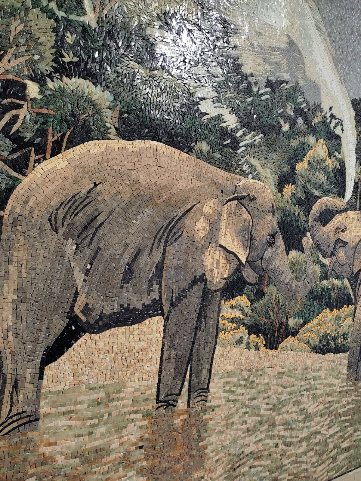 Handmade Elephant Mosaic Tile Art: Jungle Animal Wall Decor (84” x 80")
