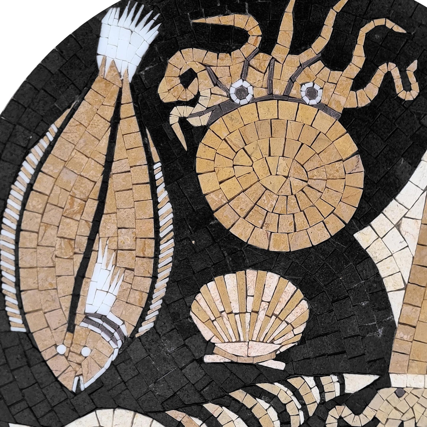 20" Fish & Sea Life Mosaic Medallion – Custom Handmade Marble Tile Art, Customization available