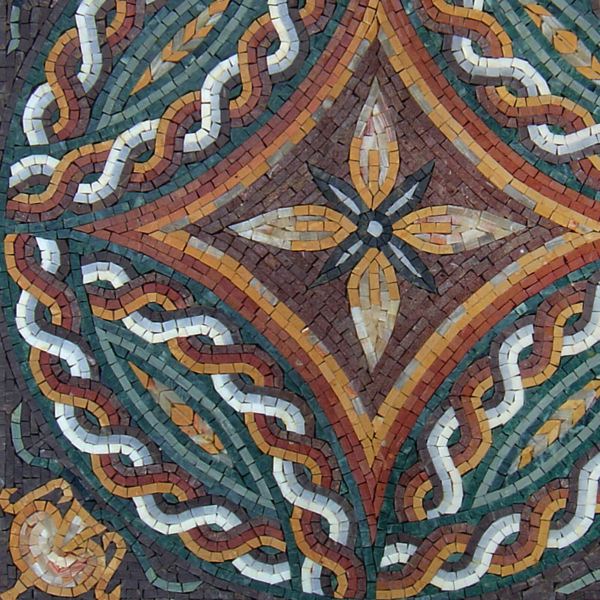 24" Geometric Marble Mosaic Tile: Handmade Square Pattern