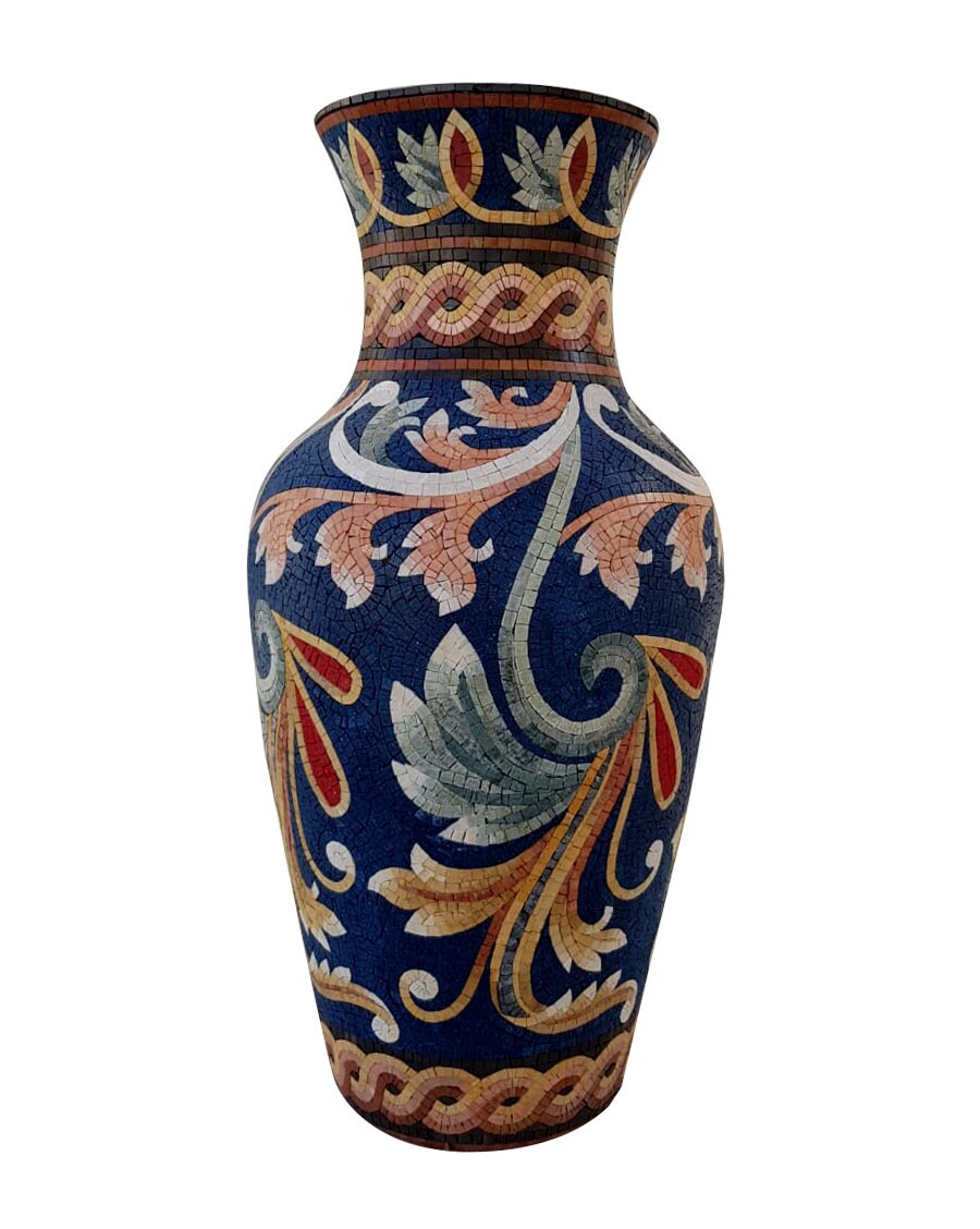 Handmade Blue Mosaic Vase: Roman Style Marble Tesserae