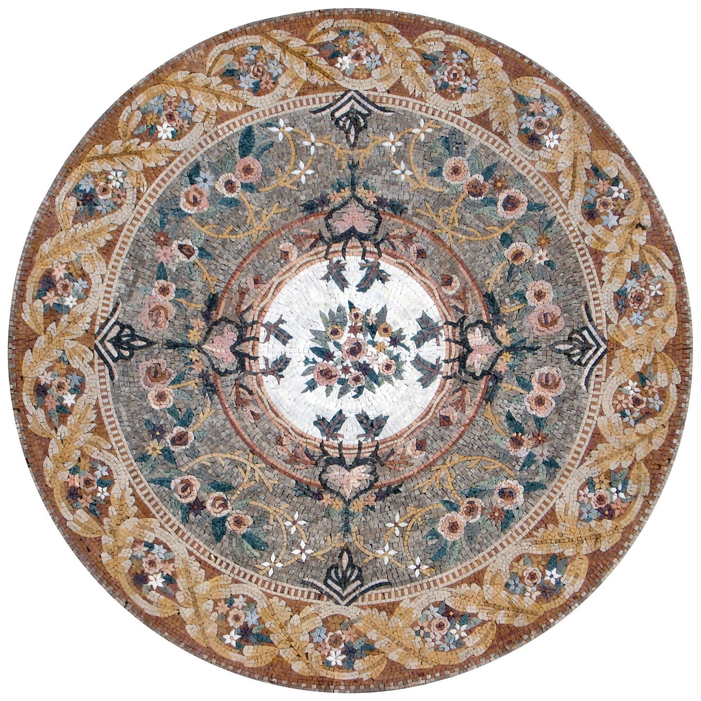 Handmade Floral Marble Mosaic Medallion - 60" Round Stone Art Tile