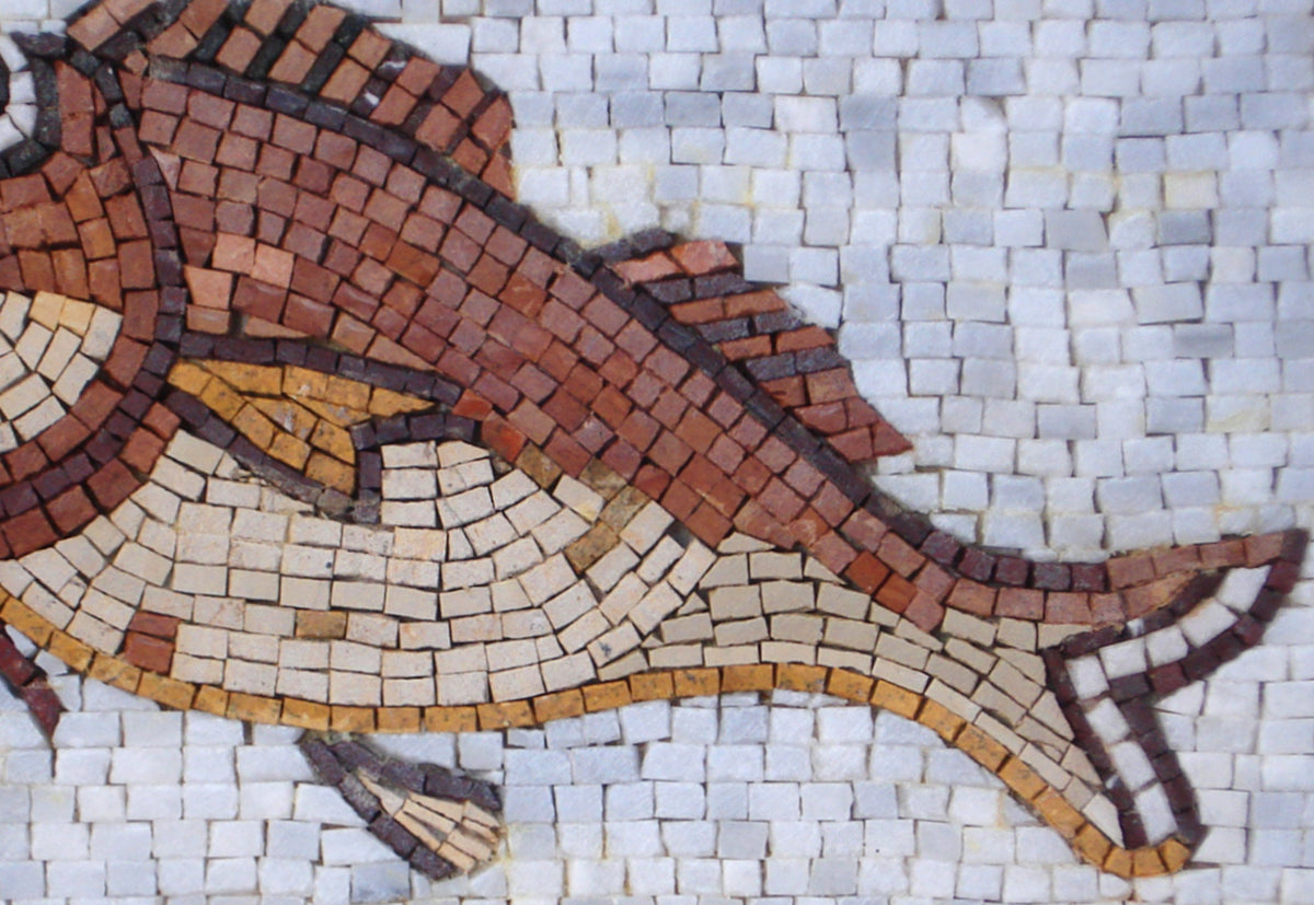 Handmade Fish Mosaic Tile Art: Marble Sea Animal Decor (16" x 12")