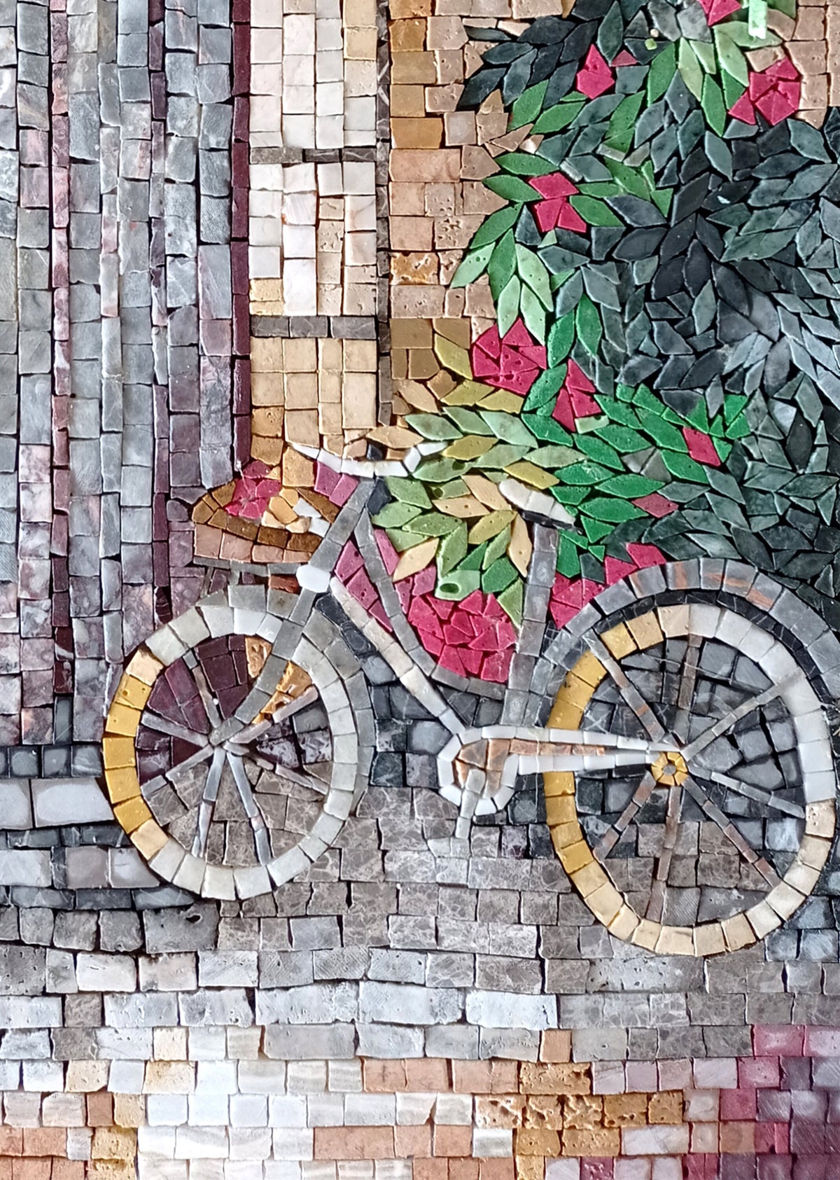 Handmade Floral Mosaic Mural: Stone Art for Garden Decor (40” x 30”)