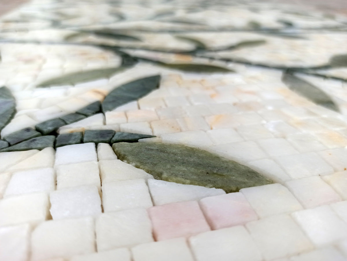 Handmade Marble Mosaic Art: Floral Leaves Wall Decor (56” x 18")
