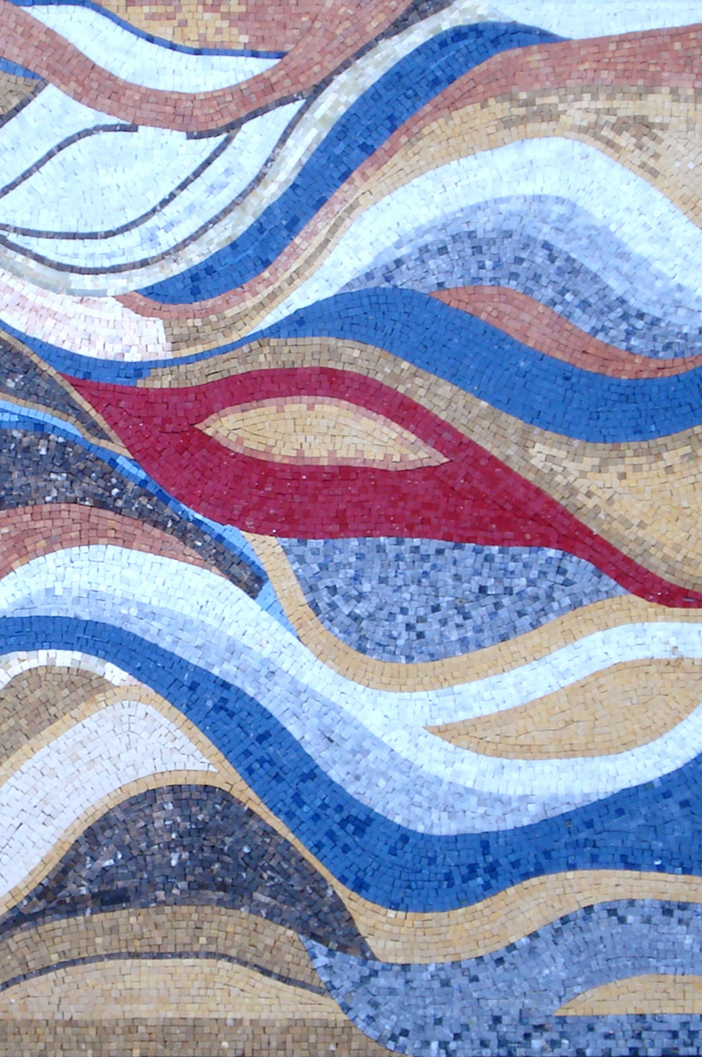 Handmade Abstract Marble Mosaic Mural: Colorful Medallion Tile Art (52” x40")