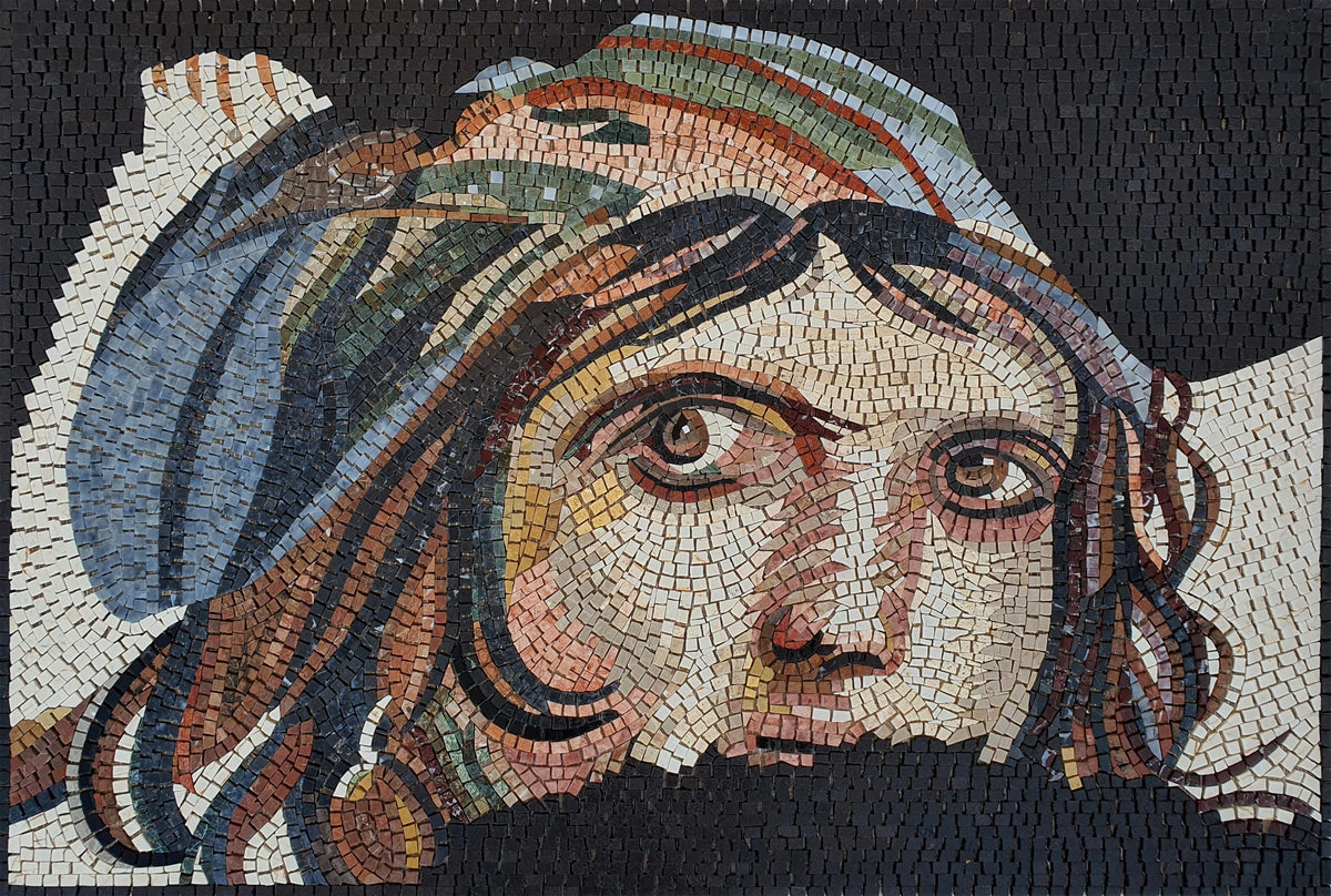 36"x24" Zeugma Mosaic Wall Art, Feminine Portrait Decor, Artistic Home Accent, Customization Available