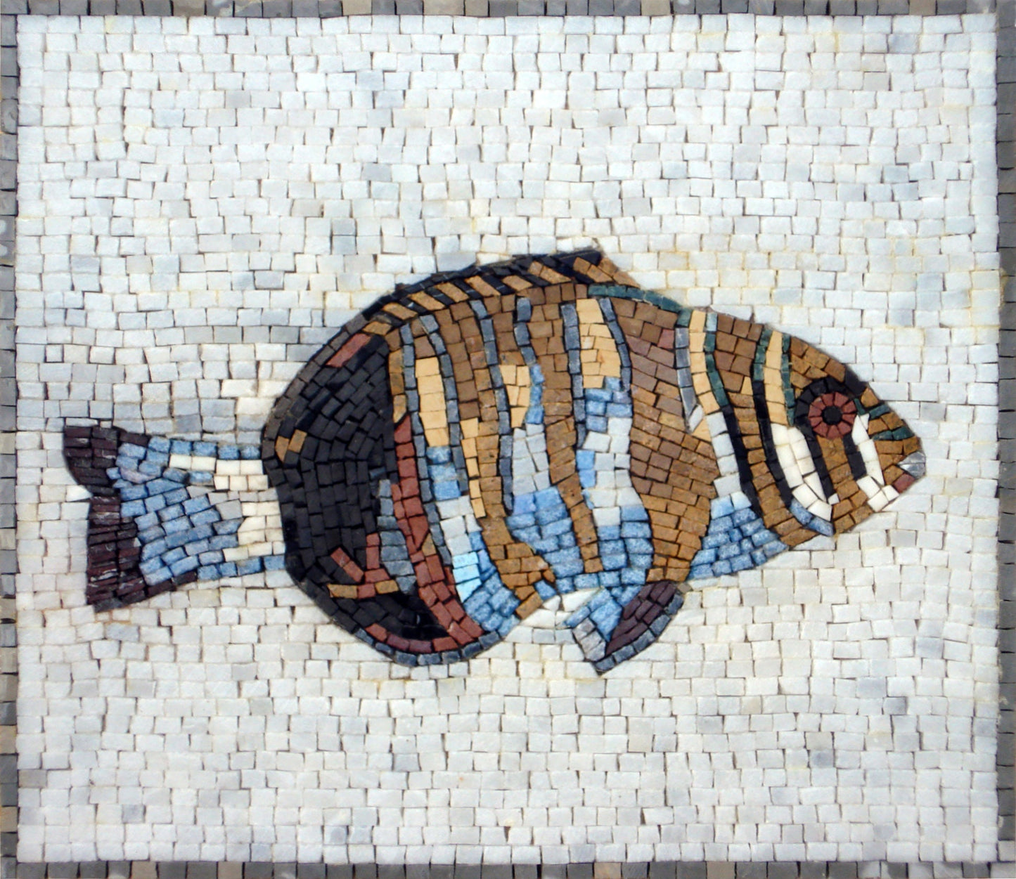 Handmade Fish Mosaic Tile Art: Marble Wall Decor (16x14)