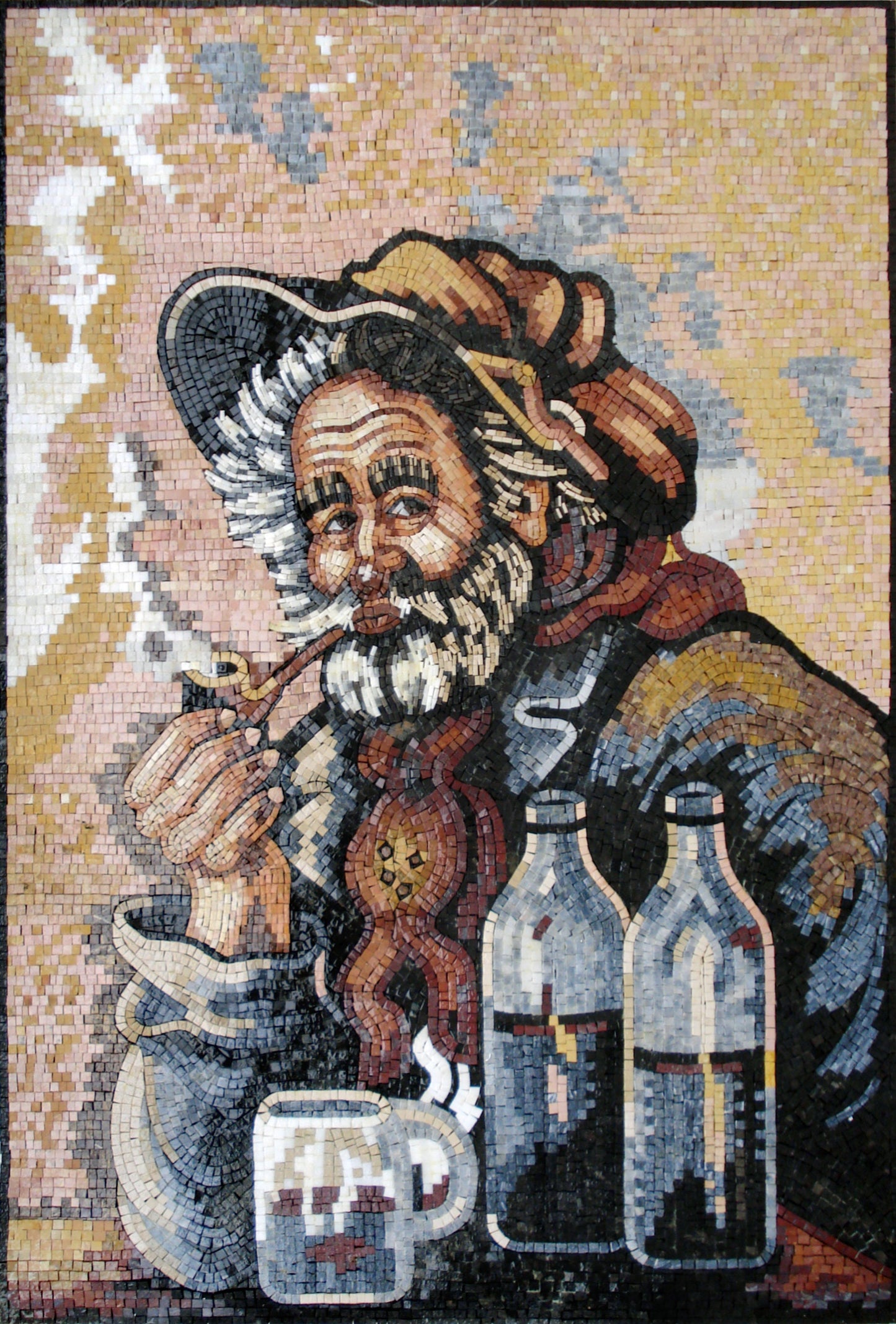 SELURTIS MOSAIC TILES |G. Selurtis Man Smoking Pipe Art Mosaic Tiles For Living Room Walls | Tiles For Interior And Outdoor Walls Decor