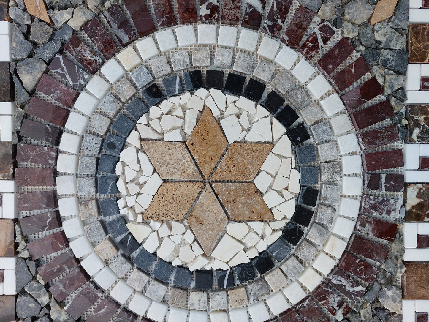 Handmade Natural Stone Mosaic: Medallion Art Tile, 24"x24"